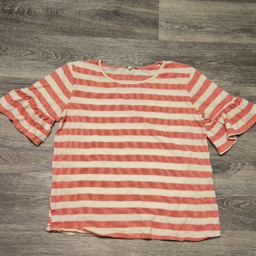 Pleione Red/white Striped Ribbed Top Sz  Small